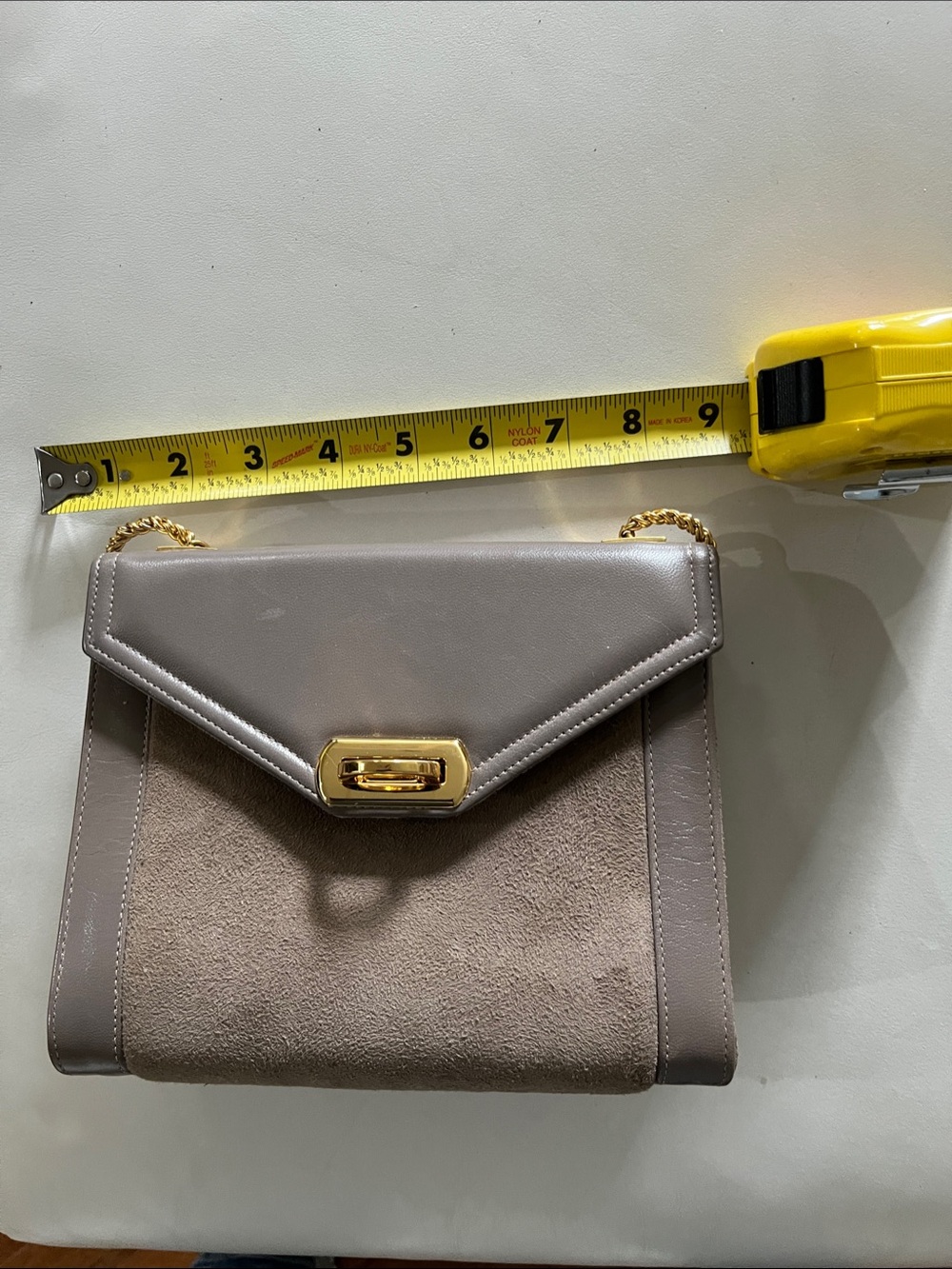 Taupe Leather & Suede Chain Shoulder Bag with Gold Hardware